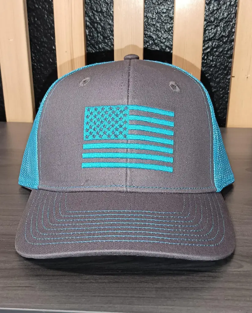 Ah-Mh-Eb26 (Dark Grey Fabric Teal Mesh/Embroidery)