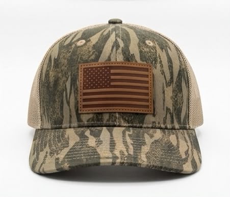 Ah-Mh-Lr07 (Brown Camo Fabric Khaki Mesh/Leather Patch)