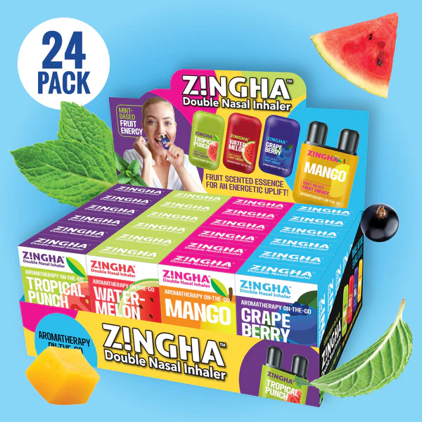 Zingha Fruit Inhalers (Zingha Fruit Energy Bar Nasal Inhaler 24Pc Display)