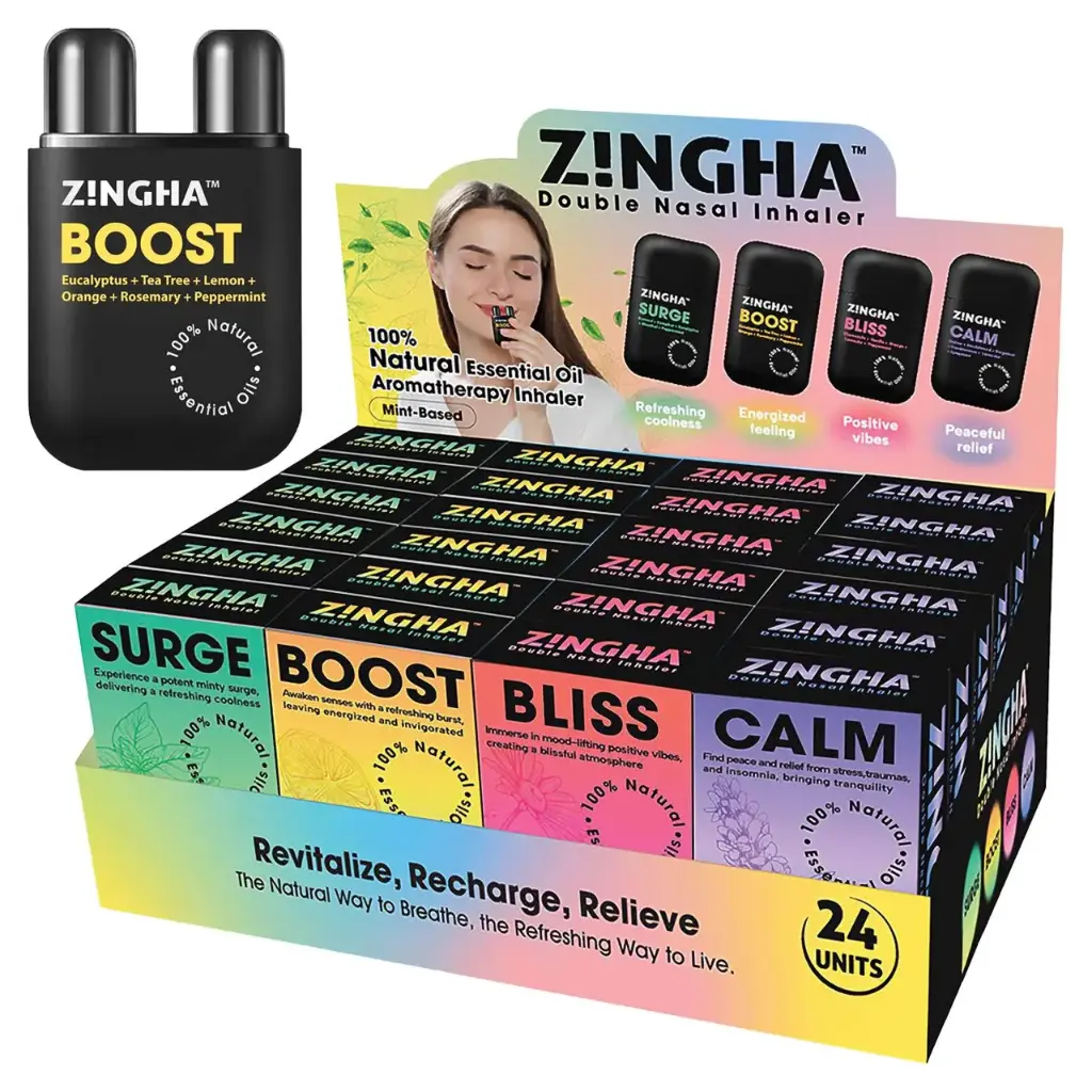 Zingha Natural Inhalers (Zingha Natural Essential Oil Nasal Inhaler 24Pc Display)