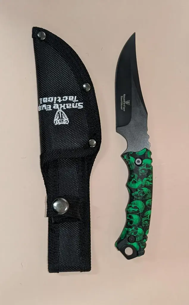 Hk-009Gnsc (Snake Eye Tactical Skinner Knife Green Skull Handle 8.5" Overall)