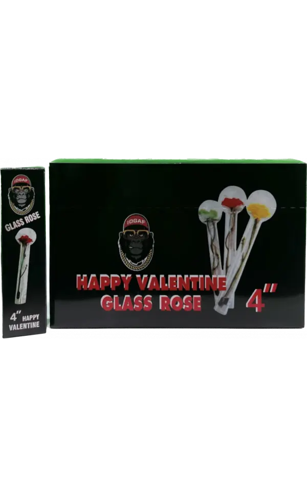 Glass Rose Hv 4" (4" Happy Valentine Glass Rose 24Pc Display)